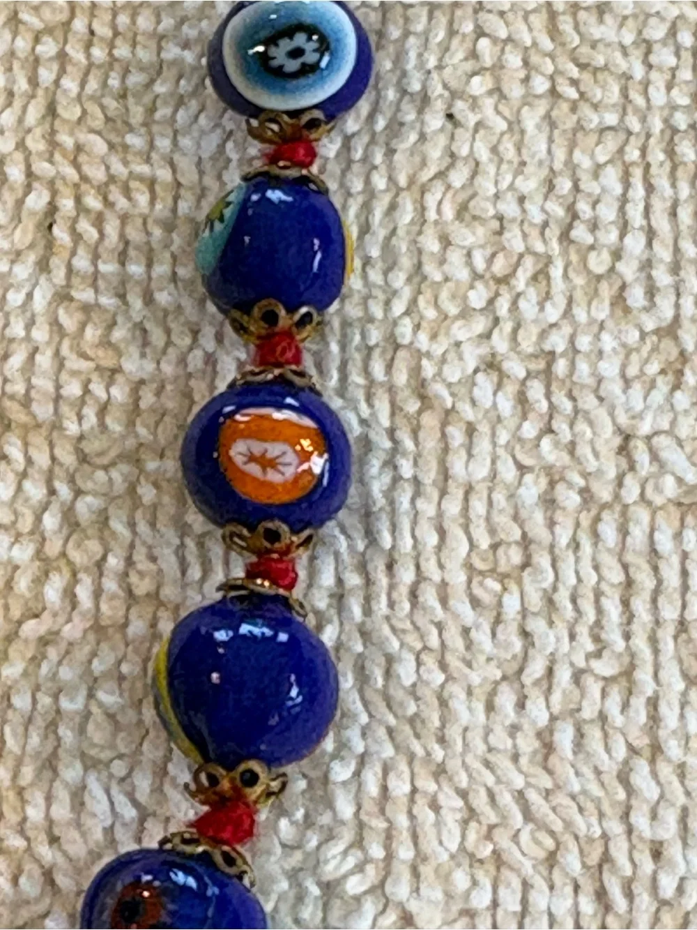 Handmade Blue Millefiori Murano Glass Bead Necklace and Earrings Set Italy